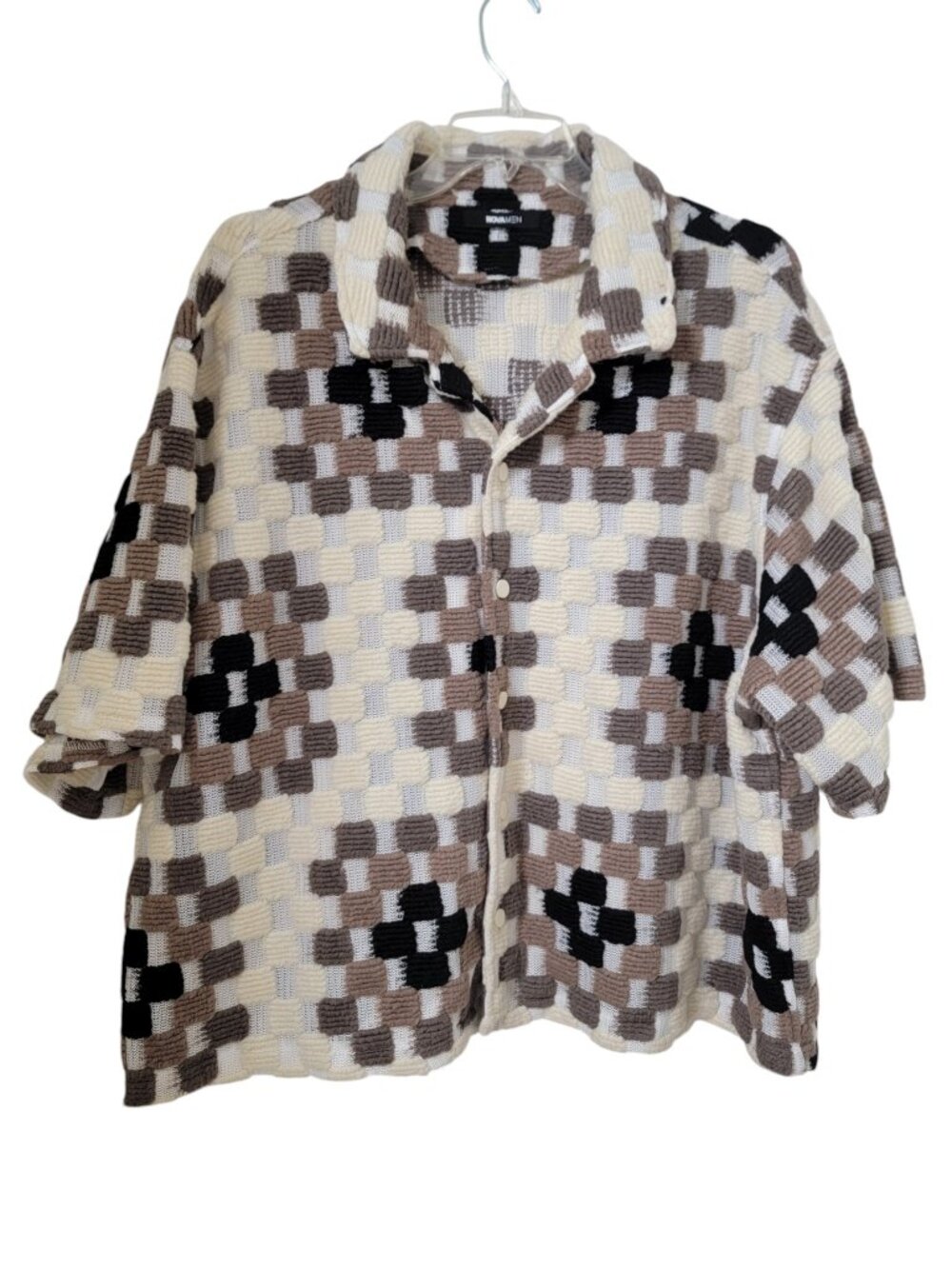 Fashion Nova Size 3XL Gaston Jacquard Cropped Button Front Shirt, Checkerboard